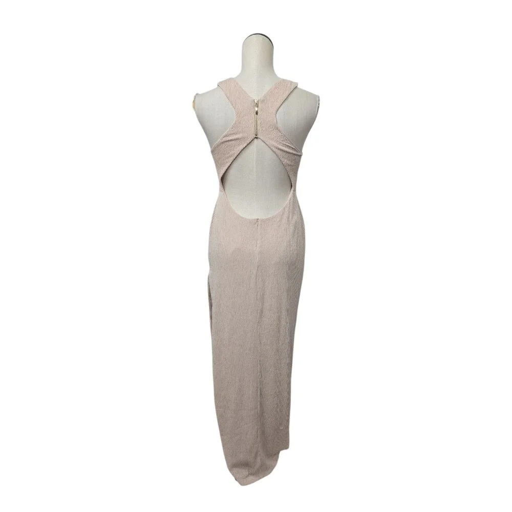 NWT Revolve Rumer Rosa Maxi Dress Pastel Pink Sleeveless Ribbed Side Slit Medium